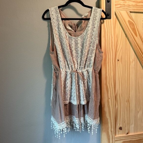 A’Reve Tan & Cream Lace Long Tank Top – Size 1XL - Picture 1 of 8